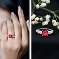 thumbnail image 3 of Rosec Jewels Cushion Cut Lab Created Ruby Engagement Ring 2 Carat (AAAA Quality) - Ruby Solitaire Ring with Moissanite Side Stones, 14K White Gold, US 9.00, 3 of 8