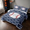 thumbnail image 3 of Manfei Grunge Baseball Twin Quilt Set, Sports Twin Coverlet Set, Navy Red White, Navy Reversible 2 Pieces, 1 Bedspread and 1 Pillowcase, 3 of 7