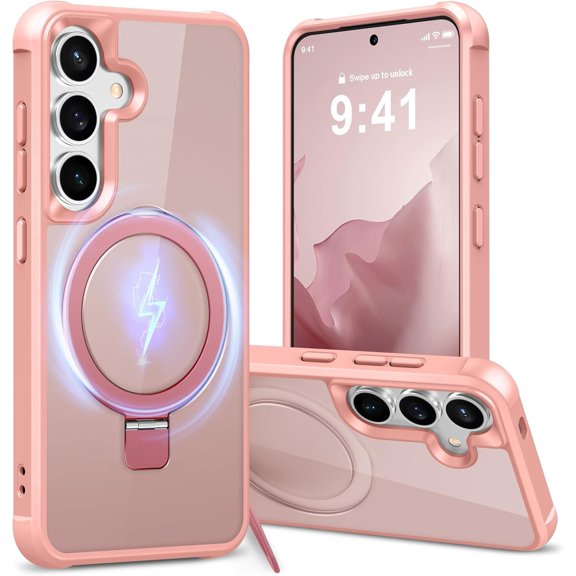 MYKOMI for Samsung Galaxy S25 Case, with Ring Stand [Magnetic Wireless Charging Supported] [Military Grade Protection] Slim Shockproof Translucent Protective Phone Case