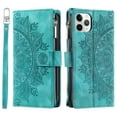 thumbnail image 6 of Dteck Zipper Wallet Case for iPhone 11 Pro Max,Magnetic Durable PU Leather Flower Embossed Case Zipper Card Holder Wallet Kickstand Cover with Detachable Shoulder Strap/Wrist Strap,Green, 6 of 6