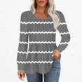 thumbnail image 1 of RXIRUCGD Hauts Décontractés Mode pour Femmes Col Rond Plissé Rayé Manches Longues, Gris, Taille : m, 1 of 5
