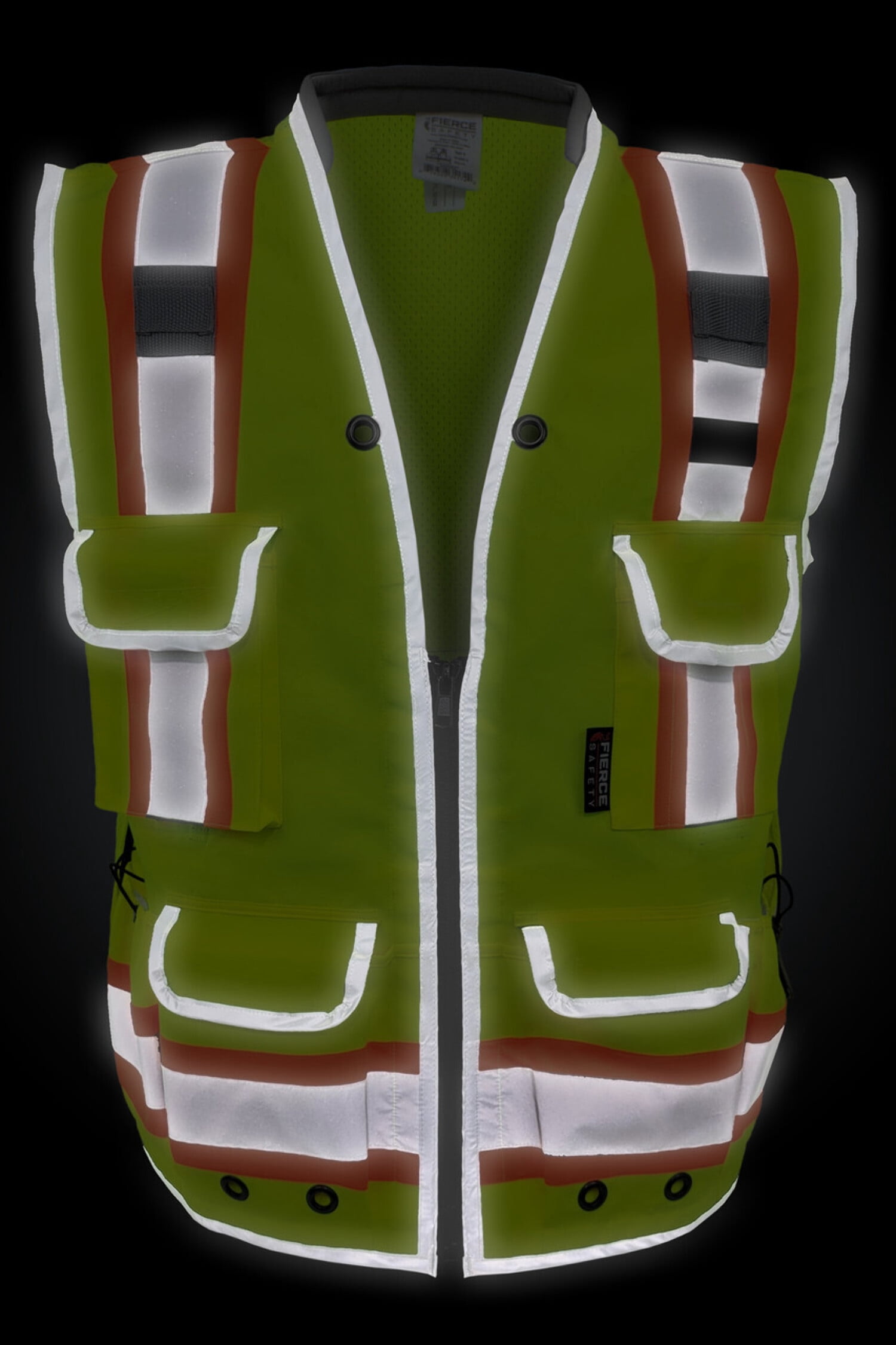 Fierce Safety Class 2 Lime Heavy Duty Vest Tablet Pockets and Neck Padding