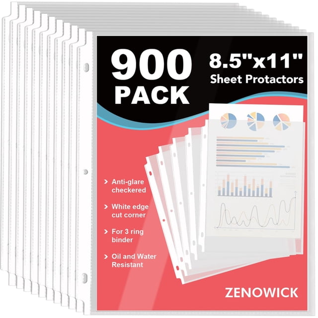 Protectores de hojas ZENOWICK, paquete de 900 unidades, A4, transparentes, para encuadernación de 3 anillas