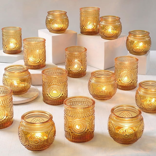Portavelas LAMORGIFT de cristal ámbar, 36 unidades, para decoración de fiestas