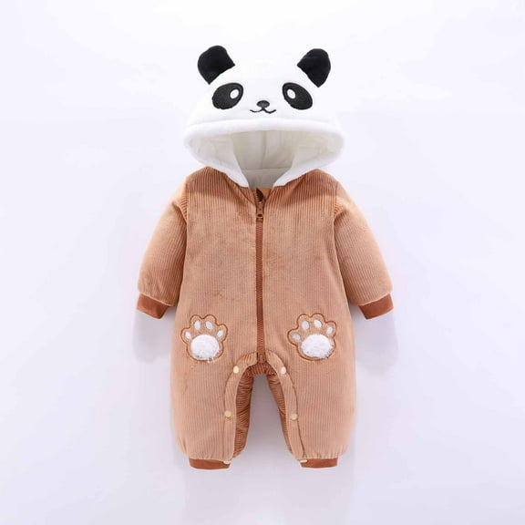 Herrnalise Warm Cute Panda Coat Girls Boys Jumpsuit Hooded Romper Baby Toddler Zipper Fuzzy Winter Jacket Girls 0-18 Months Savings !