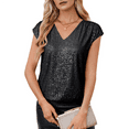 thumbnail image 3 of V Neck Sequin Short Sleeve Tops for Women Elastic Sparkly Tank Top Black S, 3 of 7