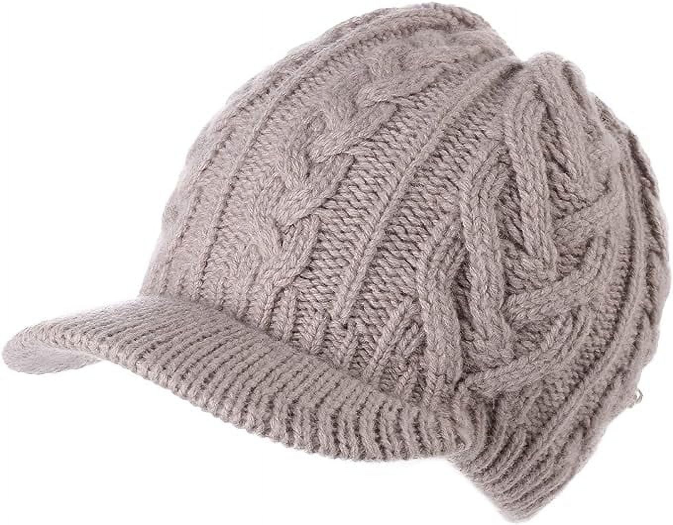 Knitted Winter Wool Lined Women's Knit Visor Beanie: Warm