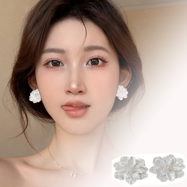 Blanco Camelia Pendientes para Mujeres Retro Francés Lindo Dulce Pendientes de Verano Pendientes de avanzada