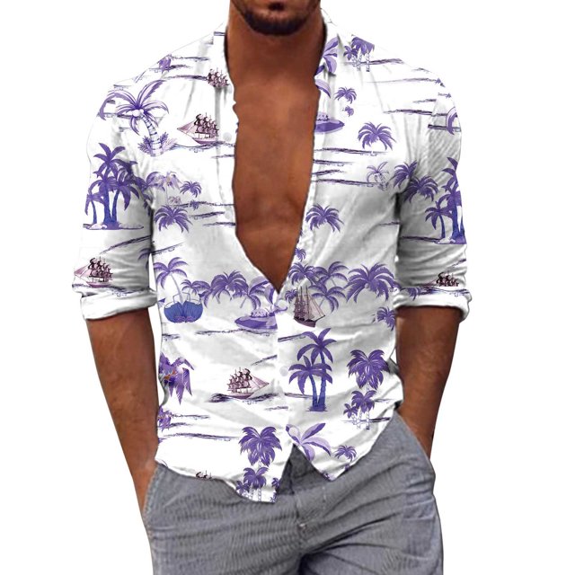 Camisas Para Hombre Manga Larga Regular Fit Hombres Casual Manga larga Otoño Invierno 3D Impreso Camisas Top Blusa Camisas (Purple, M)