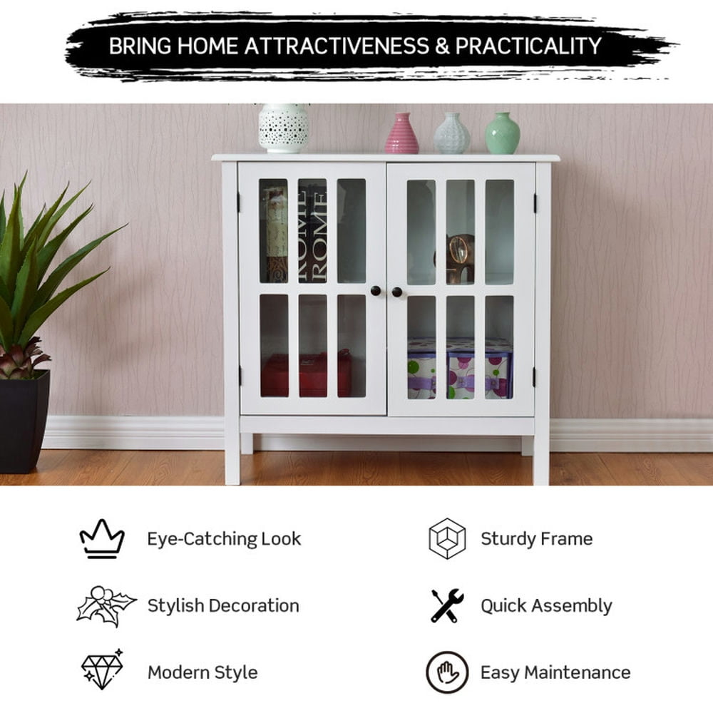 Finihen Kitchen Storage Cabinet, Buffet Sideboard, Glass Door Sideboard Console Storage Buffet Cabinet, for Dining Room, Kitchen, Living Room, White