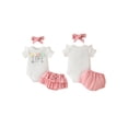 thumbnail image 2 of Baby Toddler Girls Summer Shorts Outfits 3 6 12 18 Months Short Sleeve Floral Embroidery Romper PP Shorts Headband Sets, 2 of 9