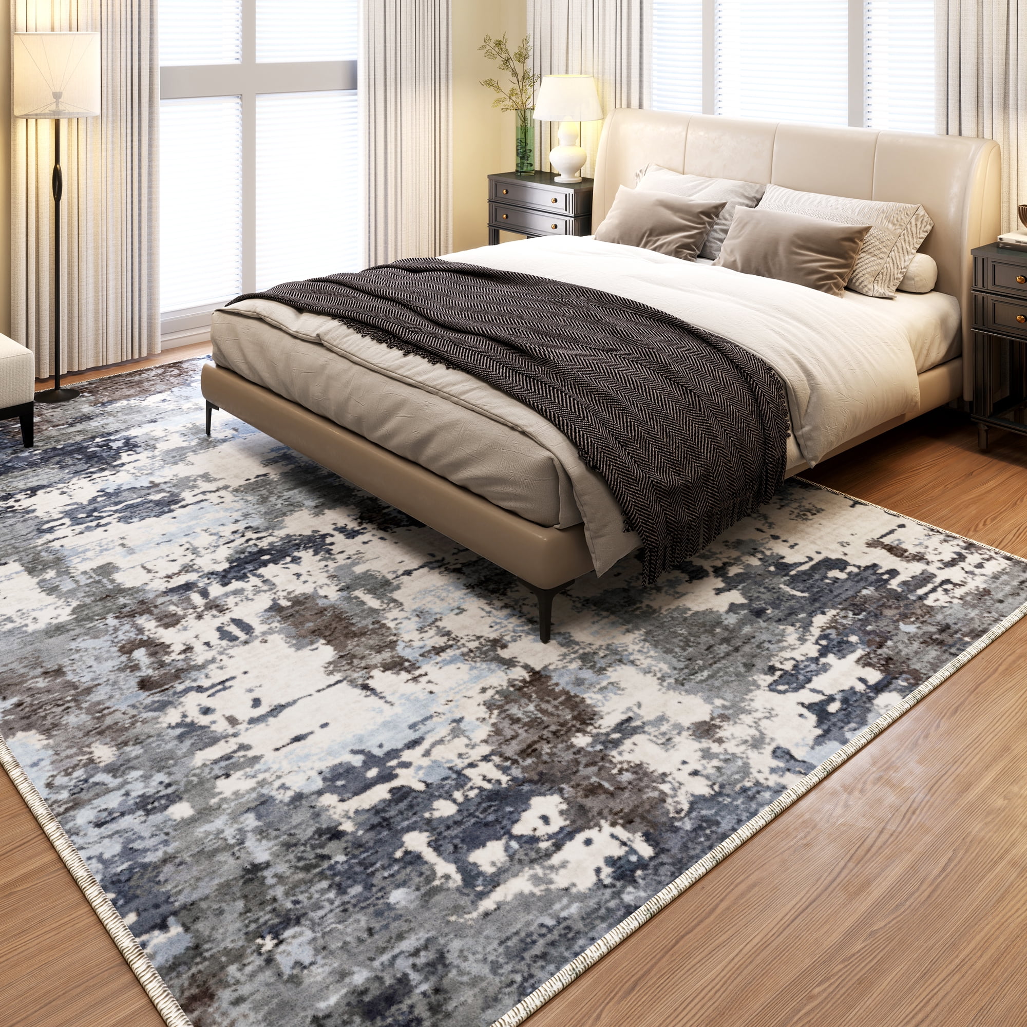 EnHomee Area Rug for Living Room 8x10 Area Rugs for Bedroom Modern Abstract Rug with Rubber Backing Non Slip Washable Persian Carpet, Blue Gray