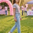 thumbnail image 4 of Mfakffe Breast Cancer Shirts for Women October Breast Cancer Awareness Casual Crew Neck Short Sleeve Tops with Pink Ribbon Print, 4 of 4