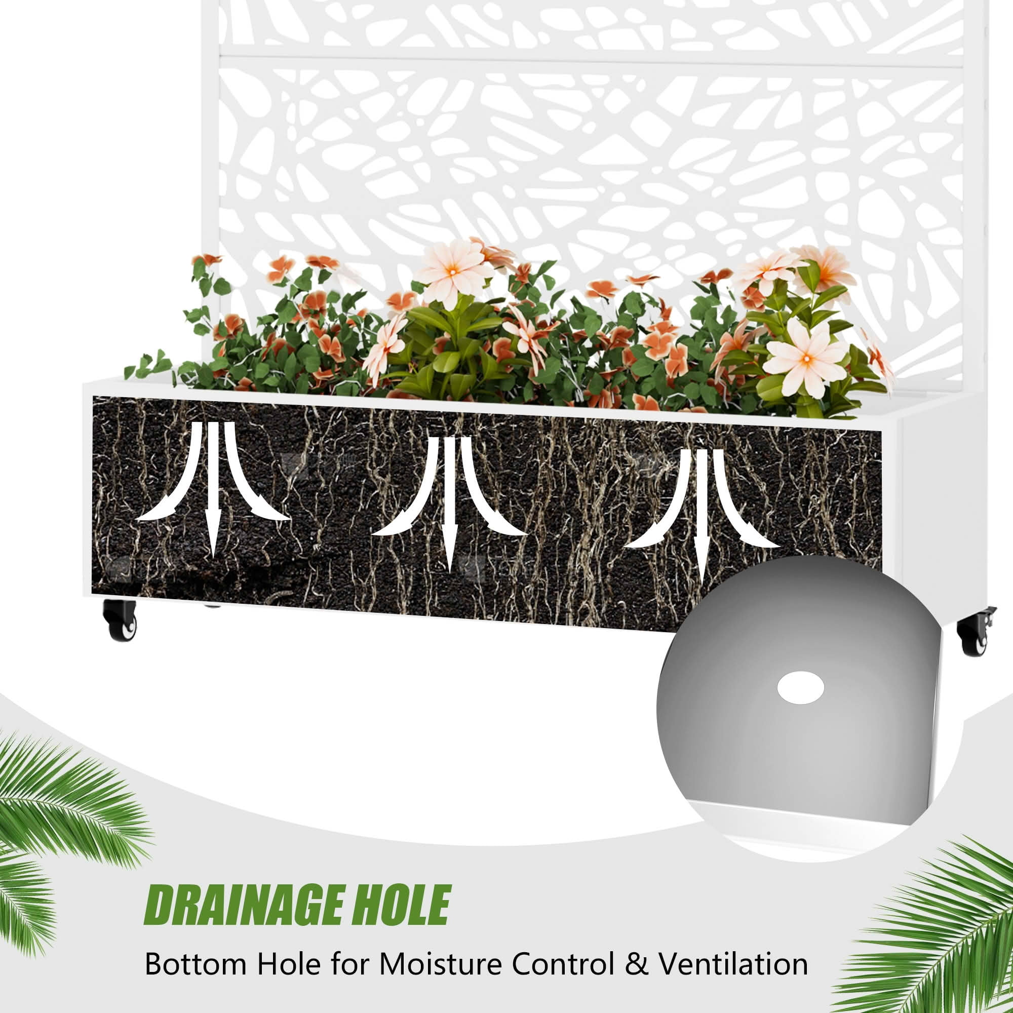 MAYEERTY 47X47" Metal Outdoor White Privacy Screen with Planter Box for Backyard & Garden, 2 Piece Set