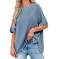 thumbnail image 3 of Womens Oversized T Shirts Summer Casual Loose Fit Striped Knit Batwing Sleeves Tunic Tops, 3 of 6