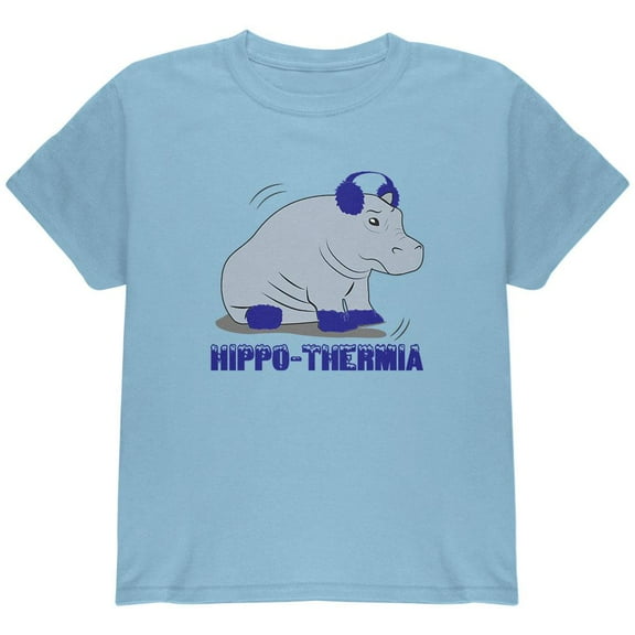 Hippo Hippothermia Cold Winter Funny Youth T Shirt Light Blue YSM
