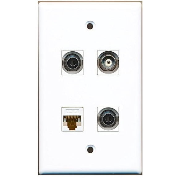 RiteAV - 2 Port 3.5mm 1 Port BNC 1 Port Cat6 Ethernet White Wall Plate
