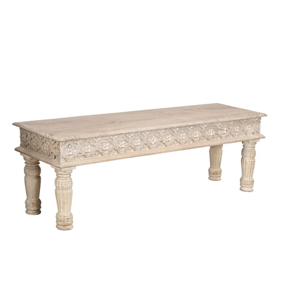 58" White Distressed Solid Wood Dining bench