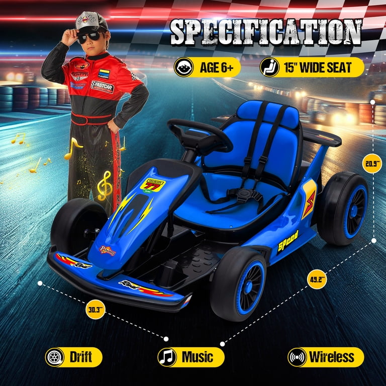 24V Electric Go Kart for Kids, Crazy Drift Cart with Dual 200W