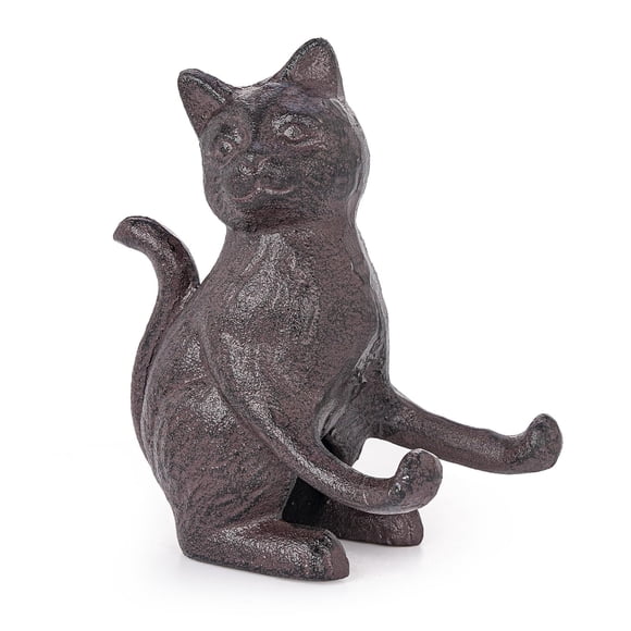 Sungmor Estatua de Gato de Hierro Fundido Vintage, Escultura adorable para estante o escritorio, soporte para móvil, tope de puerta y sujetalibros. Decoración de oficina y hogar, marrón rústico