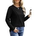 thumbnail image 4 of UVN Blouses for Women Pleated Long Sleeve Shirts Casual Crew Neck Tunic Tops, 4 of 9