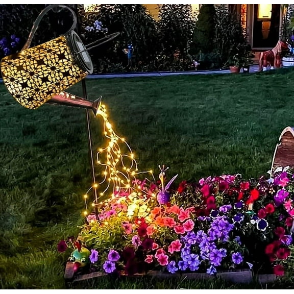 EpicGadget Solar Watering Can Lantern Fairy Lights Shepherd Hook Waterproof Light Outdoor Decoration