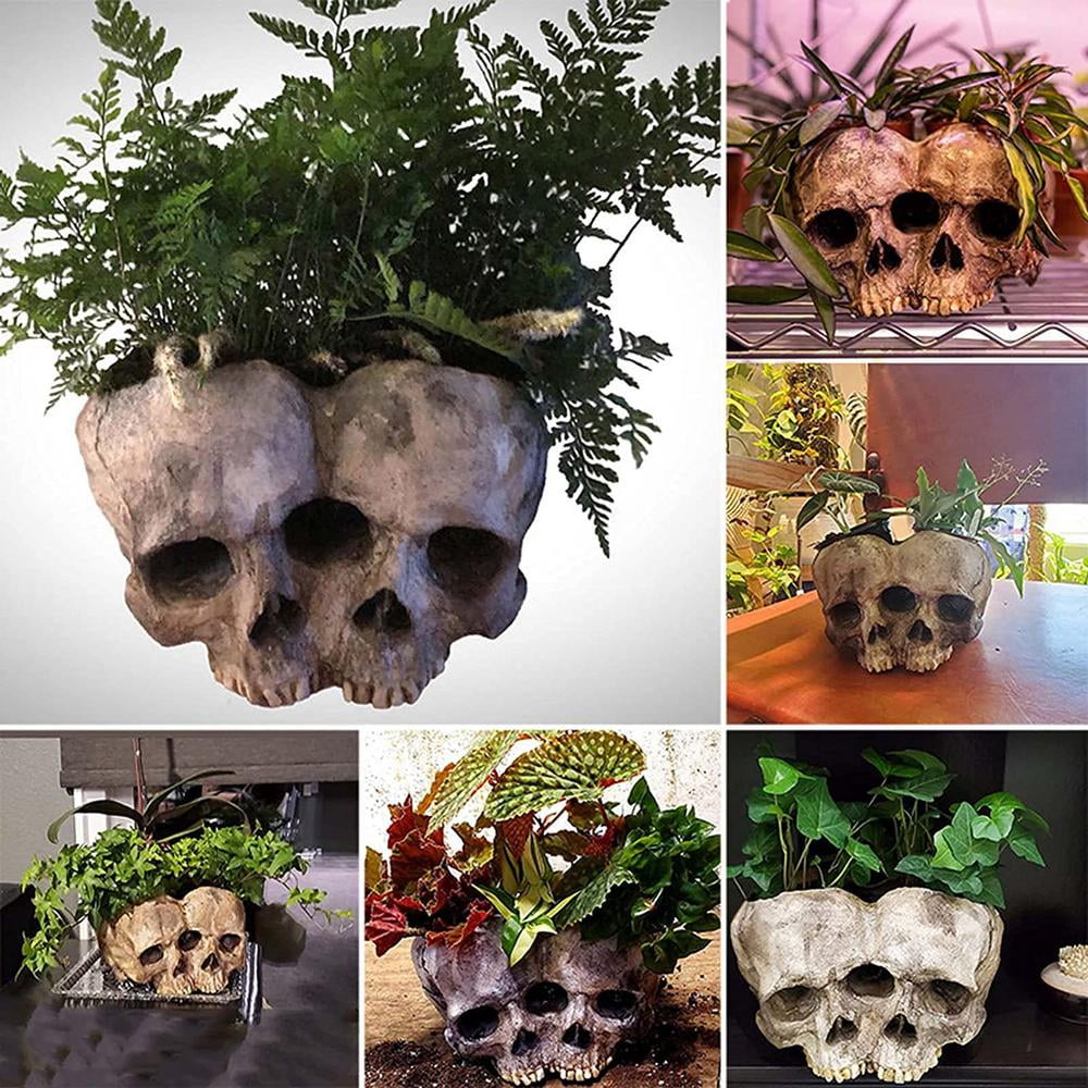 18cm Black Skull Planter Cool Horror Plant Pot Home Decor Skull Pot Flowerpot 