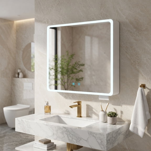 Hommoo Modern 3-Door LED Bathroom Medicine Cabinet with Anti-Fog Mirror, Soft White Lighting & Wall-Mounted Aluminum-Plastic Storage, White