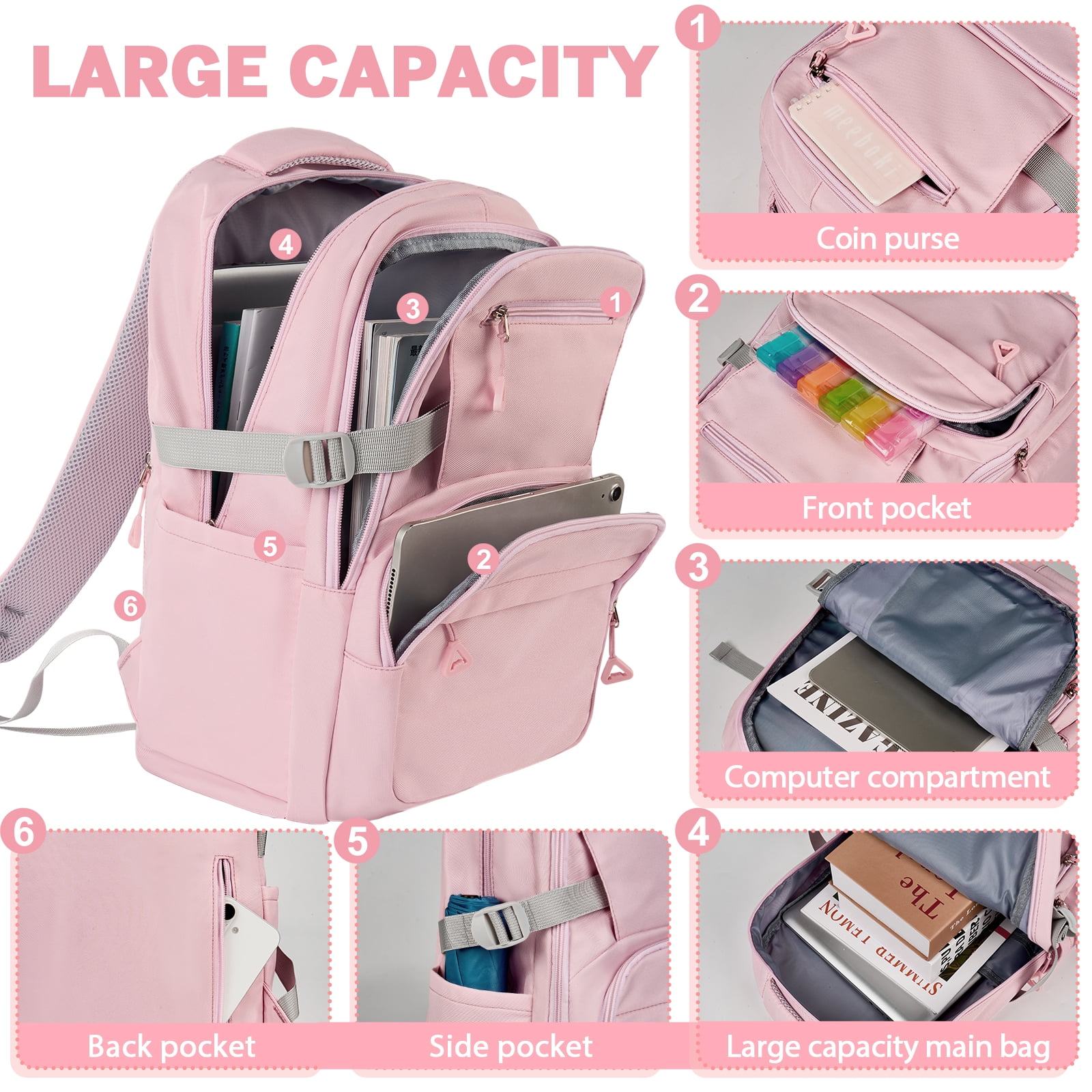 Gynky School Backpack, Large Capacity Bookbag Cute Girlish Water-Resistant Laptop Backpacks for Teen Adults Tween, Fashion Aesthetic Lightweight Travel Daypack for Women Middle School College