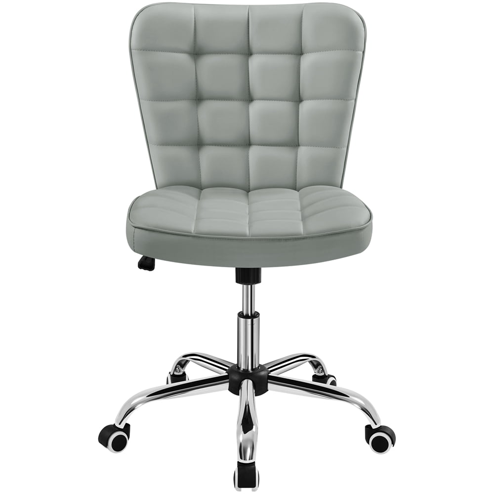 Yaheetech Modern Tufted Armless Desk Office Chair with Rolling Wheels, Light Gray