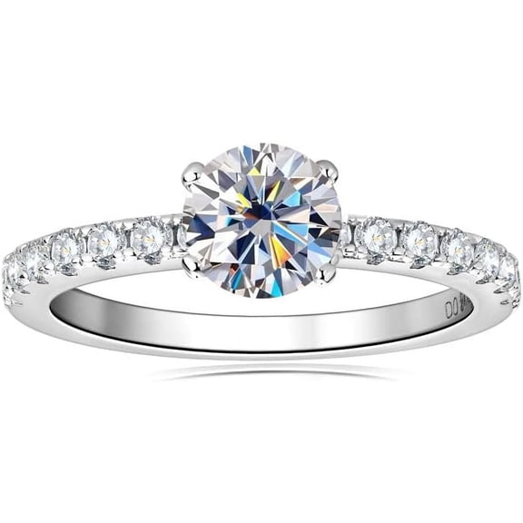 Luxurious S925 Sterling Silver Promise Rings Moissanite Diamond Excellent Cut VVS1 Clarity Sparkle Round Ring