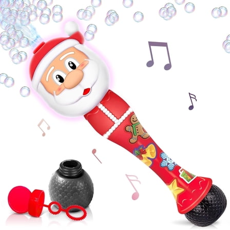 ArtCreativity Santa Light-Up Bubble Wand Toy for Toddlers and Kids, 14" LED Lights and Sound, Holiday Fun Ages 3-8