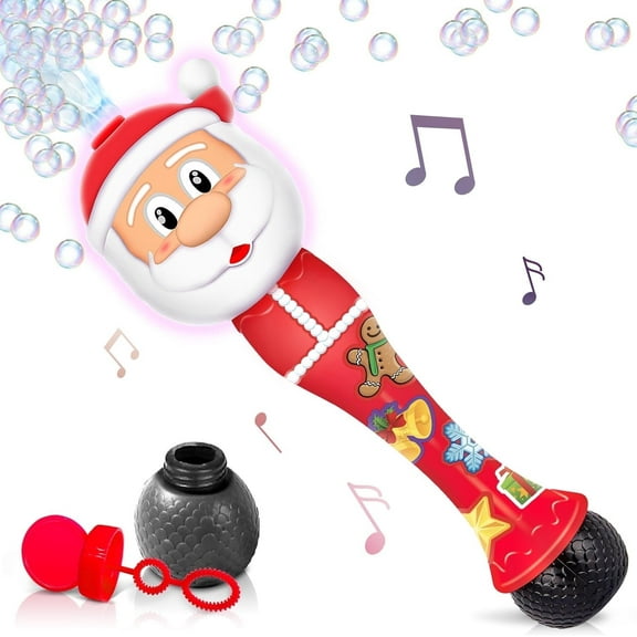 ArtCreativity Santa Light-Up Bubble Wand Toy for Toddlers and Kids, 14" LED Lights and Sound, Holiday Fun Ages 3-8
