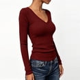 thumbnail image 5 of Warop Womens Tunic Tops Long Sleeve V Neck Ribbed Knit Blouse Slim Fitted Stretchy Basic Tee Shirt Casual Fall Outfits, 5 of 8
