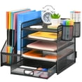 thumbnail image 1 of Organizador de escritorio Marbrasse de 5 niveles con archivador y cajón negro, 1 of 7