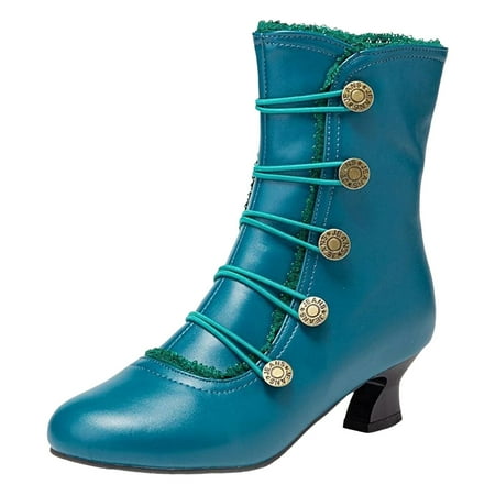 OJSFQUFP Womens Shoes Winter Warm Boots Autumn and Winter Mid Calf Women s Boots Fashion Fall Warm Boots Comfortable Work Shoes for Women Woman Combat Boots Blue 39