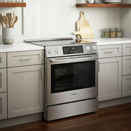 Bosch - 4.6 Cu. Ft. Self-Cleaning Slide-In Electric Convection Range - Stainless steel