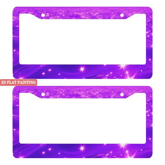 2PC Purple Star - Sparkle License Plate Frames with Mounting Accessories 6.3x12.2inch(16x31cm)