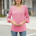 thumbnail image 2 of Babysbule Women's V-Neck Lace Blouse Casual 3/4 Sleeve Top Fashion Solid Ladies Shirt for Daily Wear, Comfy & Flattering Fit, 2 of 7