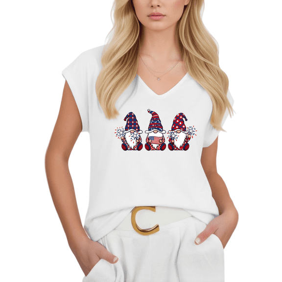 Cozymy Womens Patriotic Gnome Tshirt V Neck Short Sleeve Graphic Tees Cute Firework Holiday Shirts Tops
