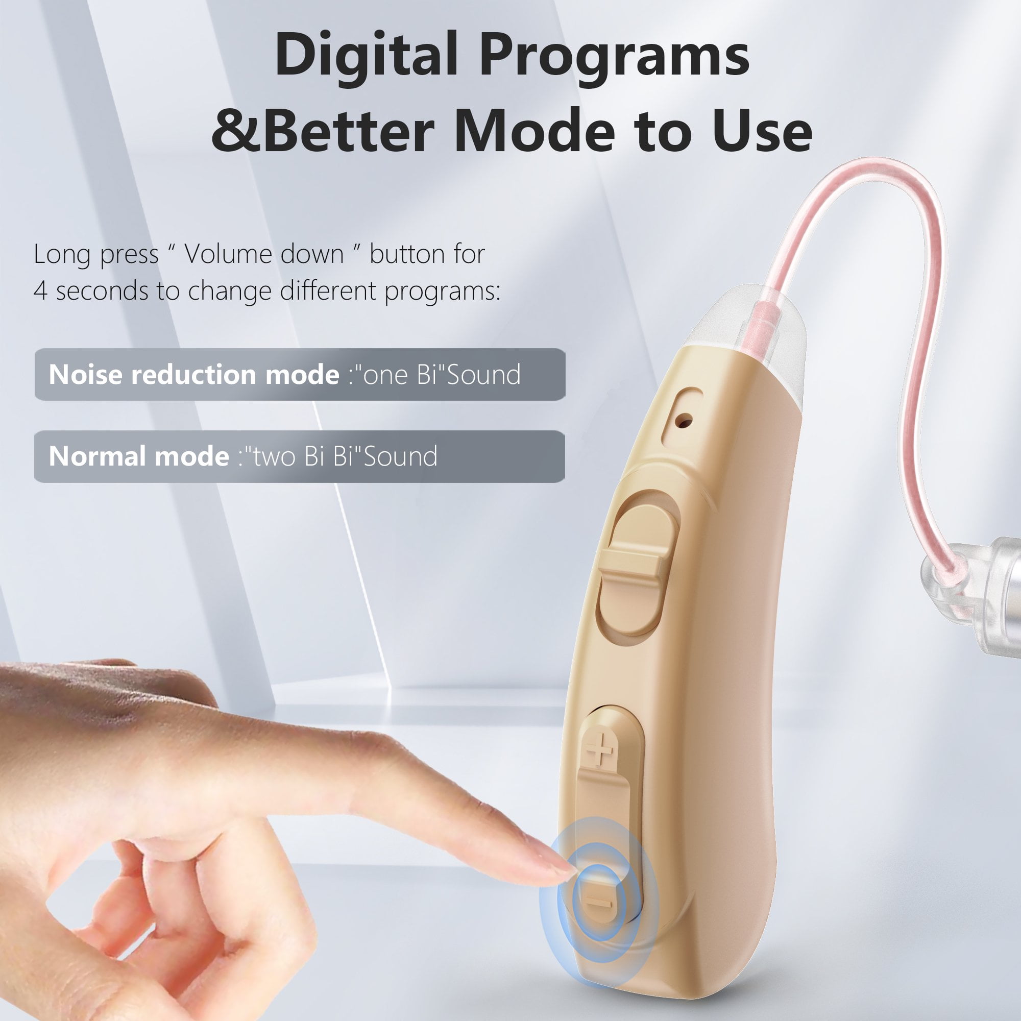 Rechargeable Hearing Aids for Seniors - Behind-the-Ear Hearing Amplifier PSAP Design w/Noise Cancellation, Personal Sound Amplification Device Pair, LCD Magnetic Charging Dock