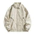 thumbnail image 2 of Maoxin Mens Jacket Men's Casual Loose Fitting Long Sleeved Hooded Jacket Long Sleeve Hoodless Faux Leather Outwear Jackets Plus Size Jackets for Men Beige 6XL, 2 of 6