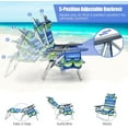 thumbnail image 4 of Backpack Beach Chair, 5 Position Adjustable Camping Chairs with Aluminum Table, Head Pillow, Cooler Bag, Cup Holders, Folding Beach Chairs for Adults (with Table, Blue & Green Stripes), 4 of 9