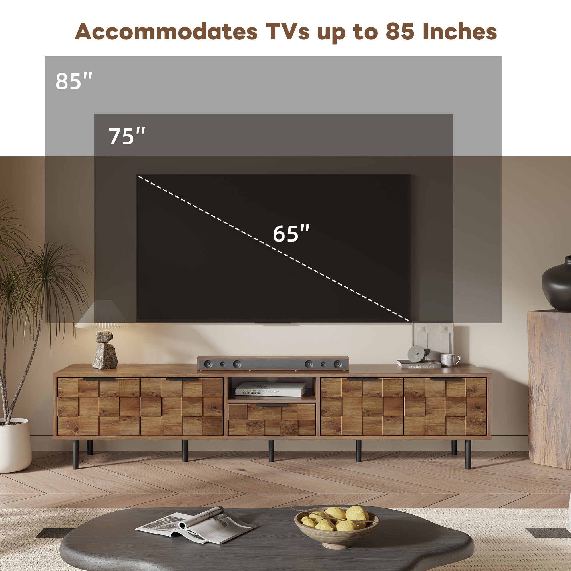 TV Stand for TVs up to 85 Inch, Entertainment Center with Checkered Doors & 1 Drawer, Media Console for Living Room