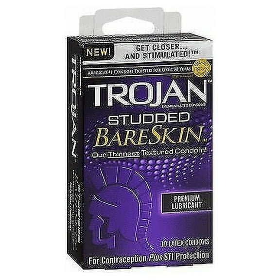 TROJAN Studded BareSkin Premium Lubricated Latex Condoms 10 ea (Pack of 3)