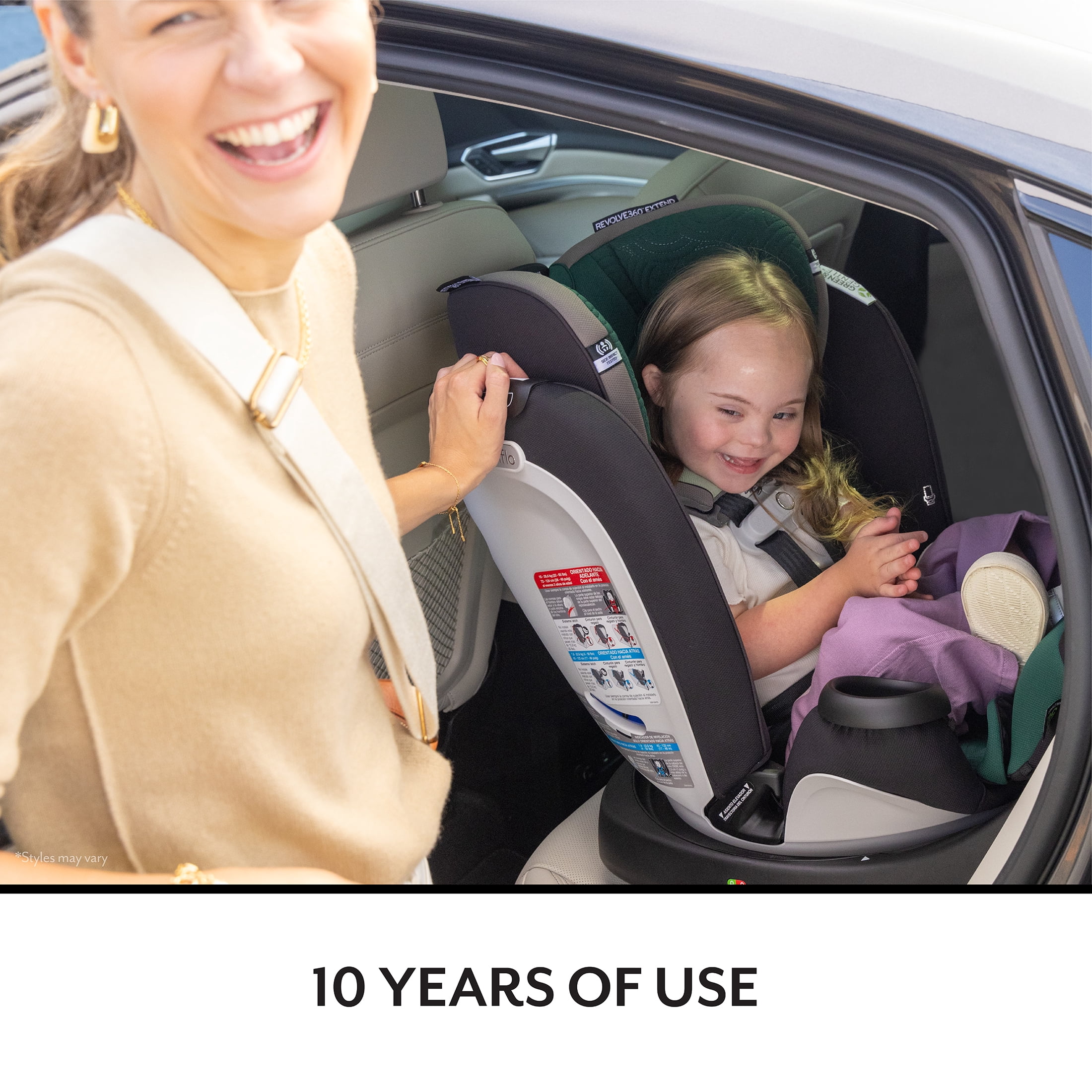 Gold Revolve360 Extend All-in-One Rotational Car Seat with Green & Gentle Fabric (Emerald)
