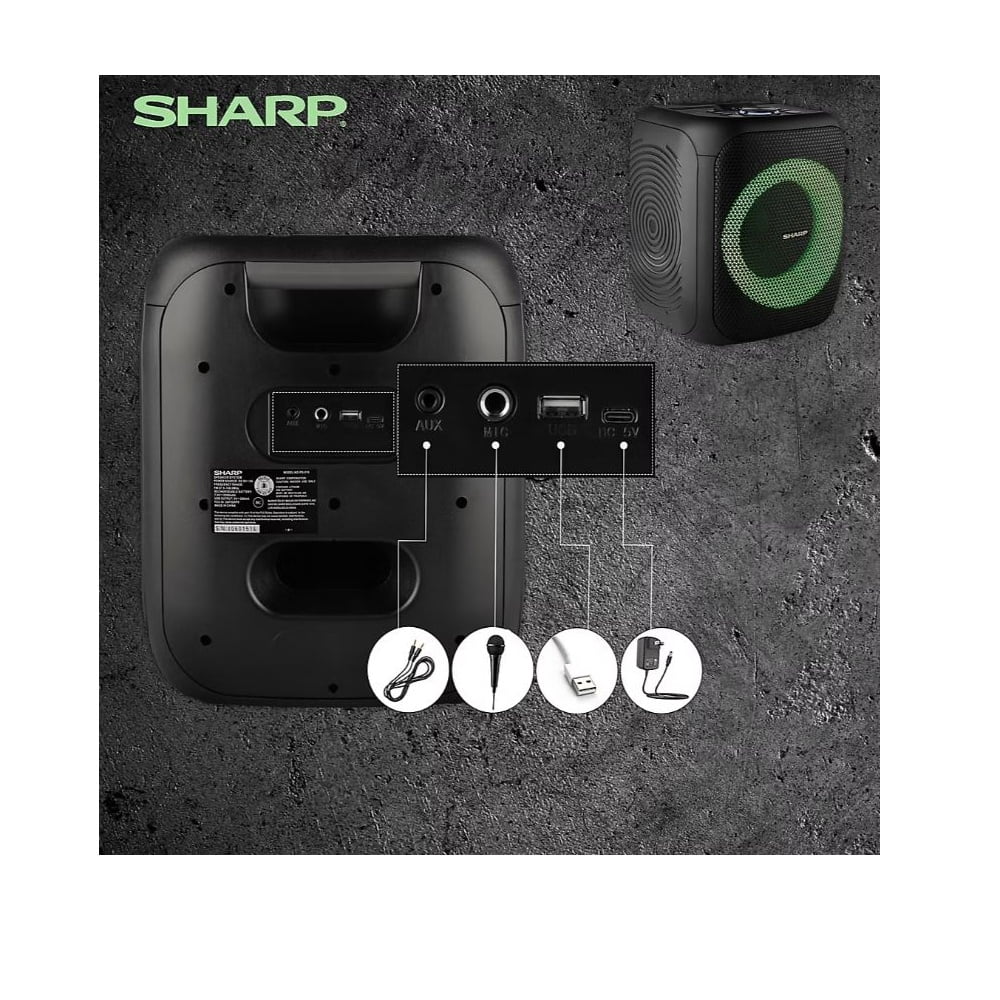 Sharp, 8", Bluetooth, Portable Party Speaker, 400W, Peak Power, 2-Pack, Black, PS-916