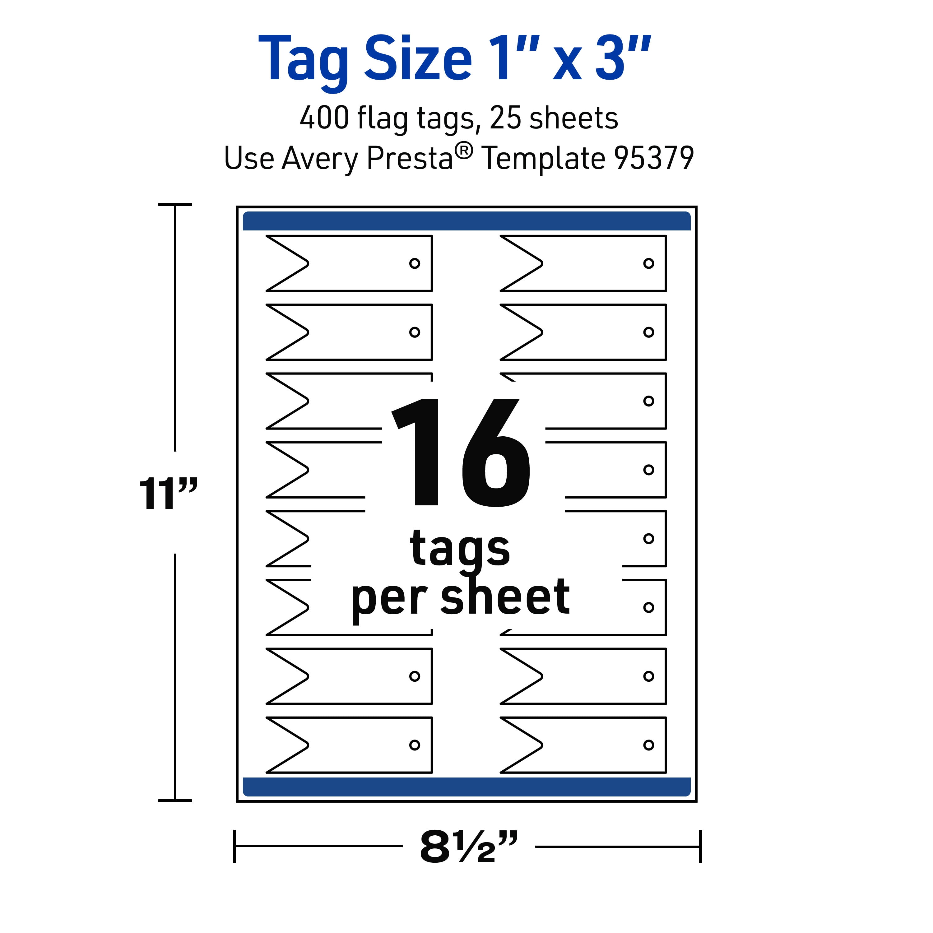 Avery Banner Rectangle Flag Tags, 1" x 3", Glossy White, 400 Total