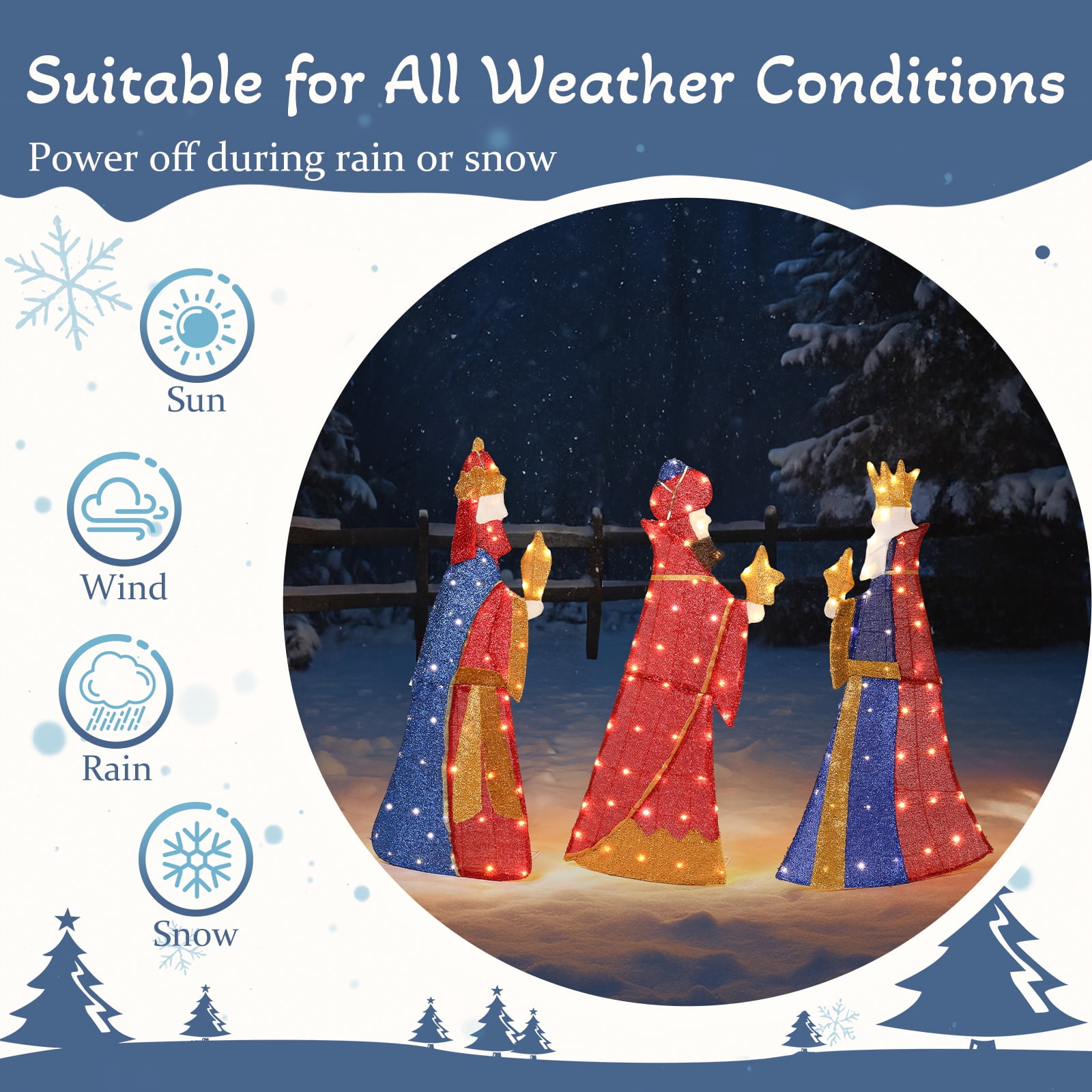 Astoutdoor Set of 3 Lighted Three Kings with Gifts Christmas Decorations, Pre-lit 2D Holiday Decor with Warm White LED Lights for Indoor Outdoor Display