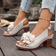 thumbnail image 3 of Rokment Women's Flower Platform Dressy Sandals for Ladies Summer Fashion Casual Floral Leather Open Toe Chunky Block High Heels Slingback Dress Pumps Beige Size 6, 3 of 8